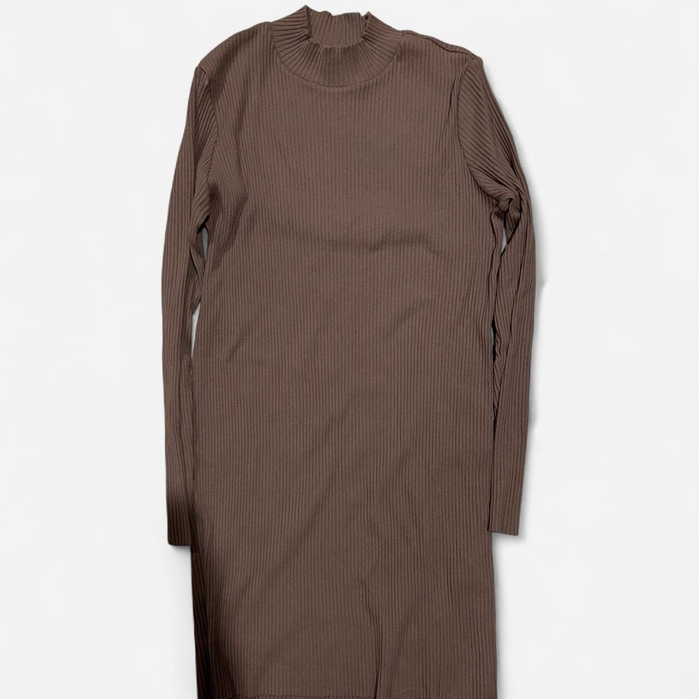H&M Ribbed Mock Neck Dress - Taupe